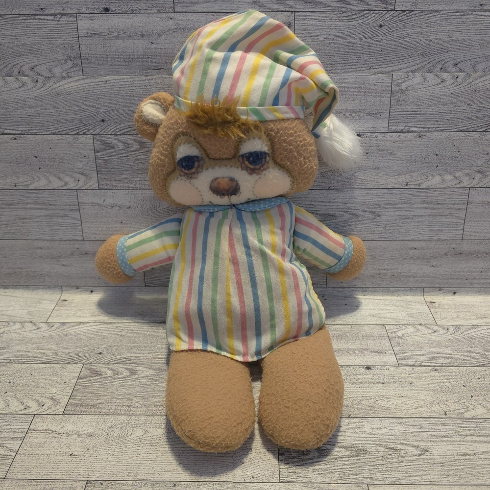 Fisher Price Quaker Oats Teddy Beddy Bear Striped Pajamas Plush Rattle Vintage